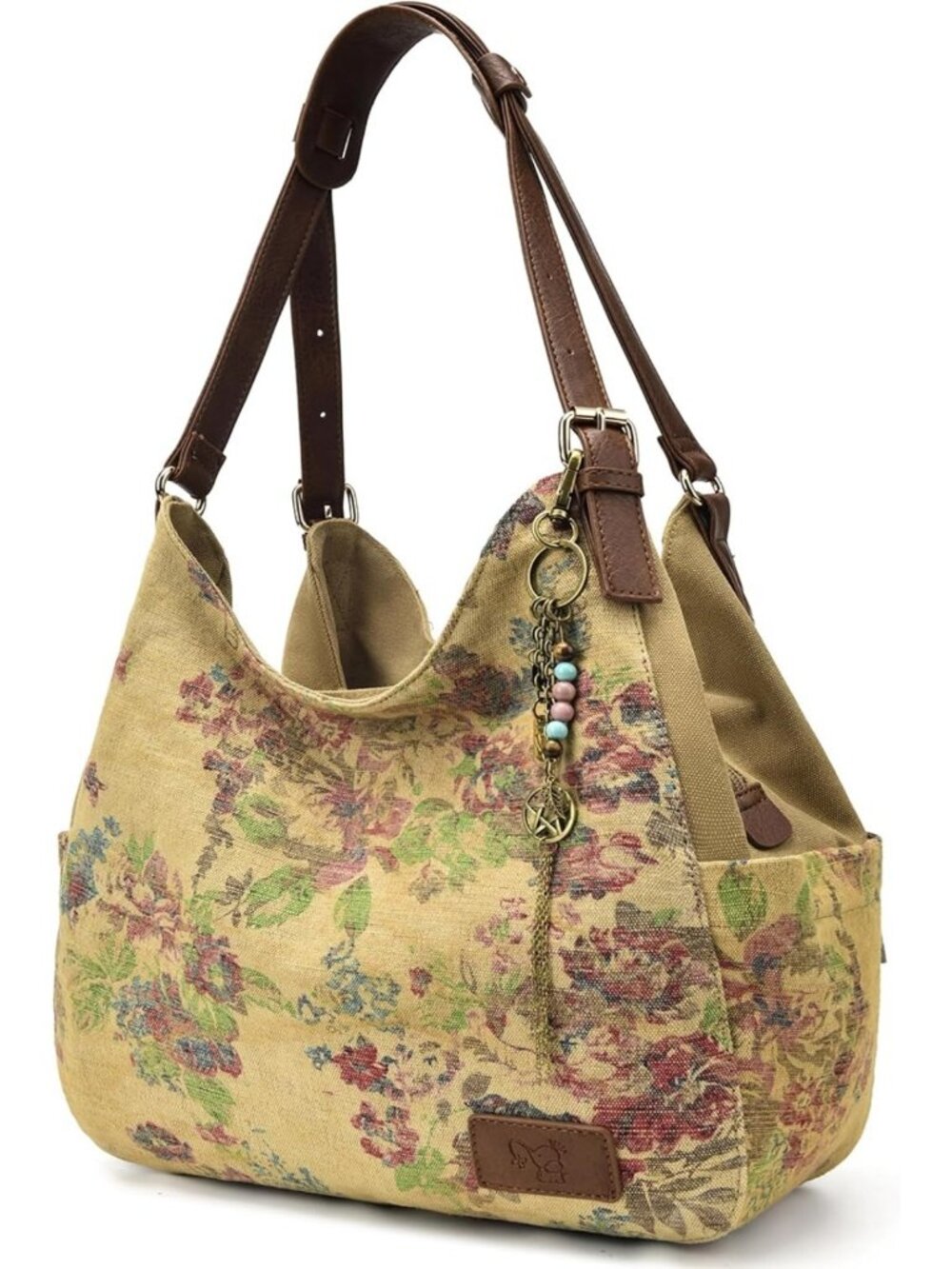 Stylish Women’s Canvas Hobo Tote Bag - Multi Pocket, Embroidered, Casual